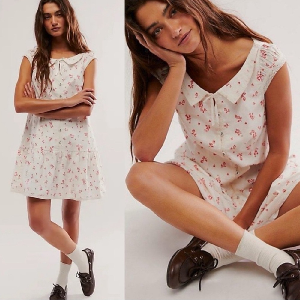 Free People Floral White Dress with Peter Pan Collar